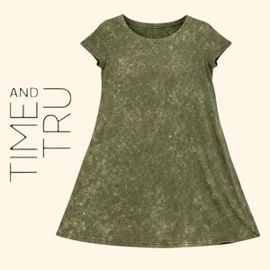 Time and Tru Acid Wash Olive Green T-shirt Dress Size Small (4-6)